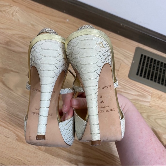 Kate Spade Stiletto Heels Snakeskin Print Sz 10 Peep Toe Cream - Picture 5 of 7